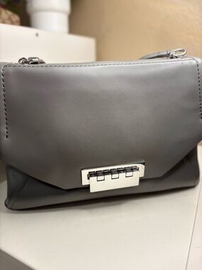 ZAC Zac Posen Grey Vegan Leather Shoulder Bag Silver Flip Lock Crossbody